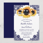 Rustic Chic Navy Blue Lace Sunflower Wedding Kaart (Voorkant / Achterkant)