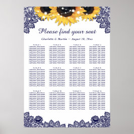 Rustic Chic Navy Blue Sunflower Seating Chart 12 Poster