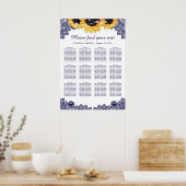 Rustic Chic Navy Blue Sunflower Seating Chart 12 Poster (Keuken)
