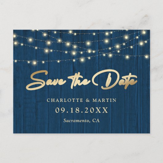Rustic Chic Navy Blue Wood Wedding Save the Date Aankondigingskaart (Voorkant)