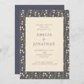 Rustic Chic Navy Garden Floral All-in-One Wedding Kaart (Voorkant / Achterkant)