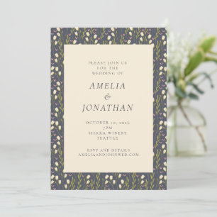 Rustic Chic Navy Garden Floral All-in-One Wedding Kaart
