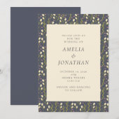 Rustic Chic Navy Garden Floral Stylish Wedding Kaart (Voorkant / Achterkant)