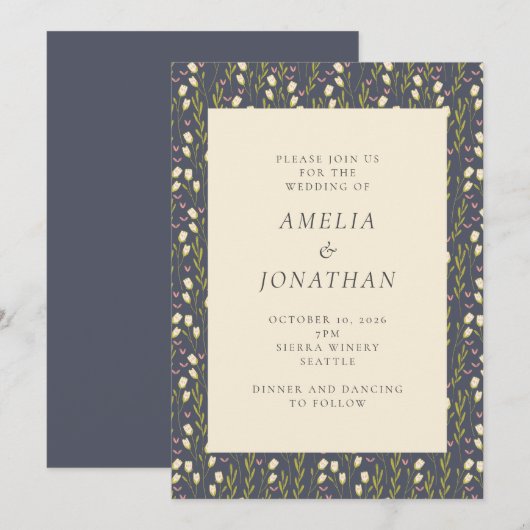 Rustic Chic Navy Garden Floral Stylish Wedding Kaart (Voorkant / Achterkant)
