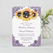 Rustic Chic Paars Lace Sunflower Wedding Kaart (Staand voorkant)