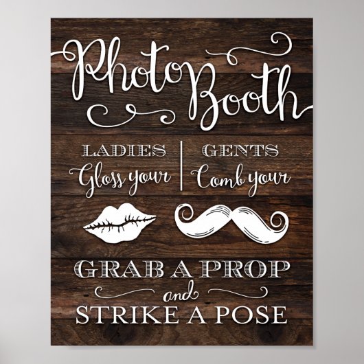 Rustic Chic PHOTO BOOTH GRAB A PROP Bord Afdruk Poster (Voorkant)