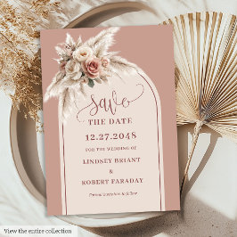 Rustic Chic Pink Pampas Grass Arch Save the Date Kaart