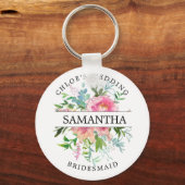 Rustic Chic Pink Peony Floral gepersonaliseerd Sleutelhanger (Voorkant)