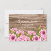 Rustic Chic Pink Poppies Quinceañera Bedankkaart (Voorkant)