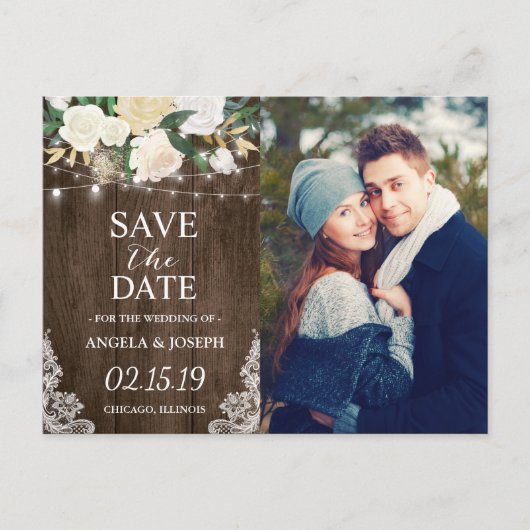 Rustic Chic Romantic Floral Save the Date Photo Aankondigingskaart (Voorkant)