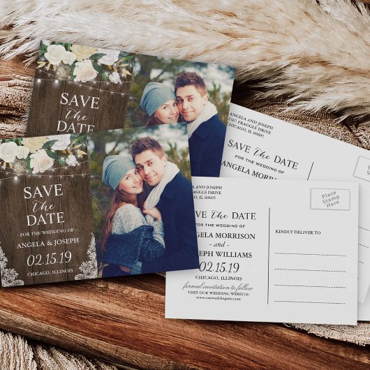 Rustic Chic Romantic Floral Save the Date Photo Aankondigingskaart
