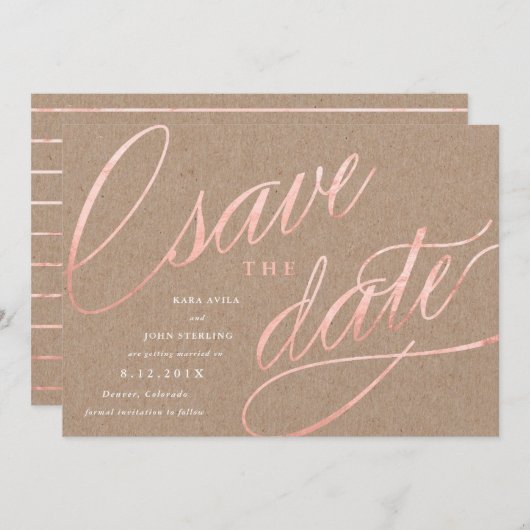 Rustic Chic Roze Goud Save the Dates | Roze Goud Kaart (Voorkant / Achterkant)