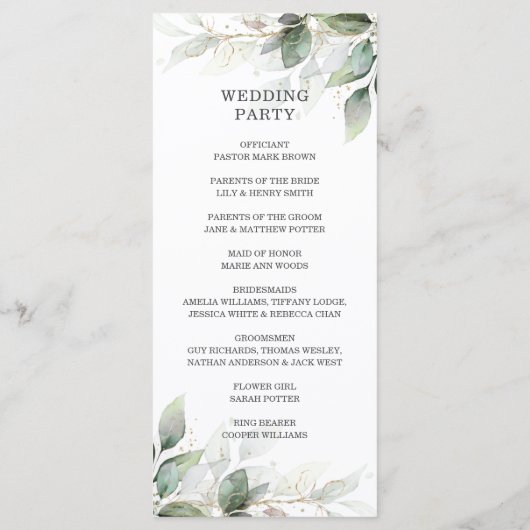 Rustic Chic Sage Greenery Gold Wedding Program Programmakaart (Achterkant)