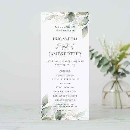 Rustic Chic Sage Greenery Gold Wedding Program Programmakaart (Staand voorkant)