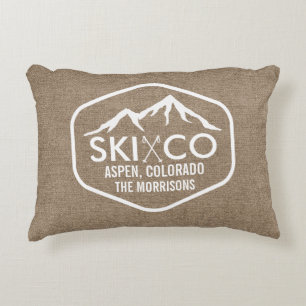 Rustic Chic Ski Mountain Aspen Colorado Burlap Decoratief Kussen