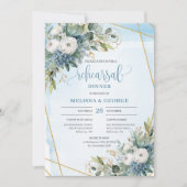 Rustic Chic Stofblauw Groene Tinten Goud Proefhuwe Kaart (Voorkant)