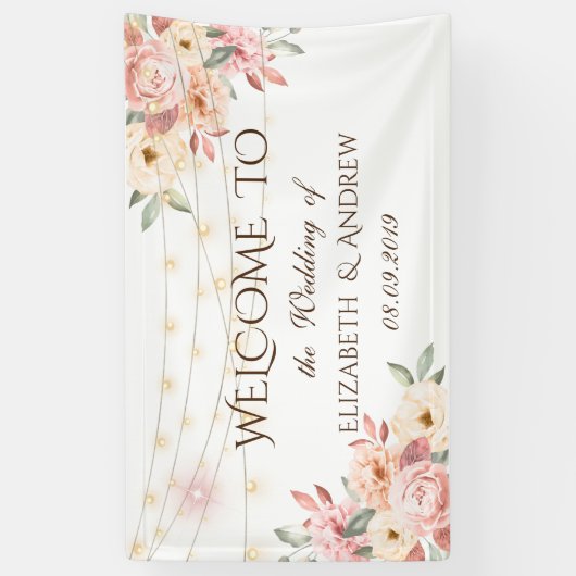 Rustic Chic String Lights Rozen Wedding Banner (Verticaal)