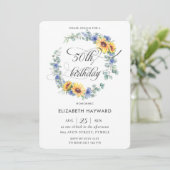 Rustic Chic Sunflower Blue Floral 50th Birthday Kaart (Staand voorkant)