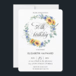 Rustic Chic Sunflower Blue Floral 50th Birthday Kaart<br><div class="desc">Pas deze rustige kikkerzonnebloem met uw eigen tekst gemakkelijk en snel aan met de 50e verjaardagsuitnodiging,  druk eenvoudig de pas het knoop aan om de stijl en de plaatsing van de tekst verder te herschikken en te formatteren.   Overeenkomende punten beschikbaar in opslag!  c) de Happy Cat Studio.</div>