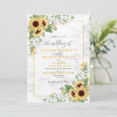 Rustic Chic Sunflower & Grey Floral Photo Wedding Kaart (Staand voorkant)
