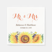 Rustic Chic Sunflower Mr en Mrs Wedding Servetten (Voorkant)