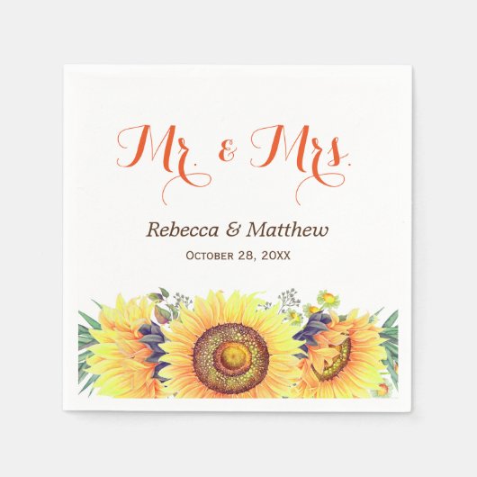 Rustic Chic Sunflower Mr en Mrs Wedding Servetten (Voorkant)
