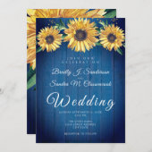 Rustic Chic Sunflower Navy Blue Wood Weddenschap Kaart (Voorkant / Achterkant)