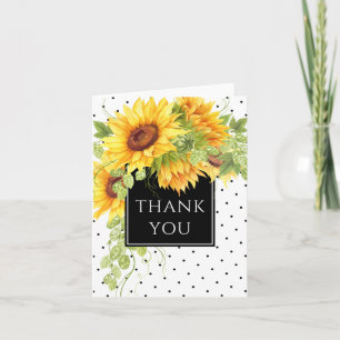 Rustic Chic Sunflowers and Dots Thank You Kaart