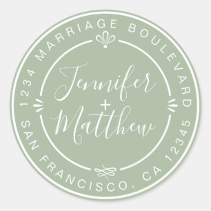 Rustic Chic Trouw Retouradres Laurel Groen Ronde Sticker