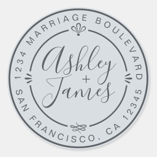 Rustic Chic Trouwkaart Retouradres Pastelblauw Ronde Sticker (Voorkant)
