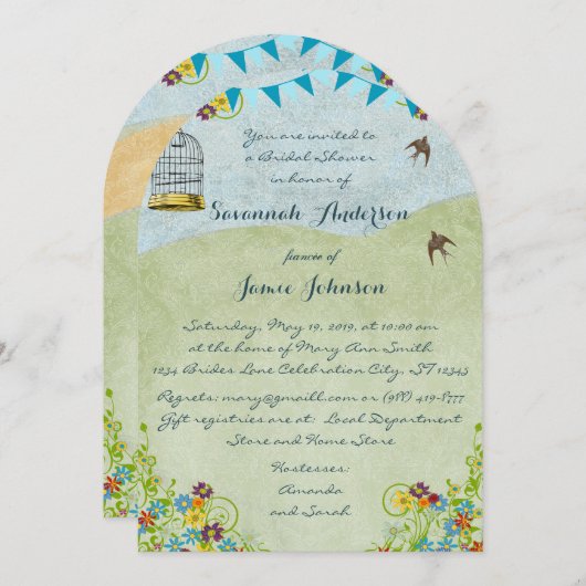  Rustic Chic Vrijgezellenfeest Birdcage Bunting Kaart (Voorkant / Achterkant)