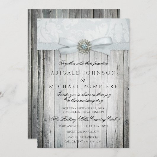 Rustic Chic Wedding Invitation with Sparkle Kaart (Voorkant / Achterkant)