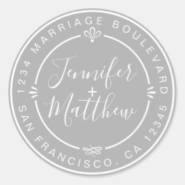 Rustic Chic Wedding Monogram Retouradres grijs Ronde Sticker