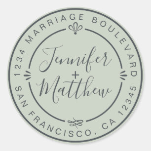 Rustic Chic Wedding Monogram Retouradres Groen Ronde Sticker