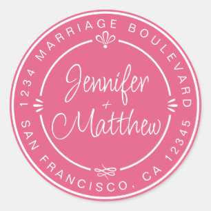 Rustic Chic Wedding Monogram Retouradres roze Ronde Sticker