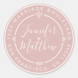 Rustic Chic Wedding Monogram Retouradres roze Ronde Sticker