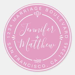 Rustic Chic Wedding Monogram Retouradres roze Ronde Sticker