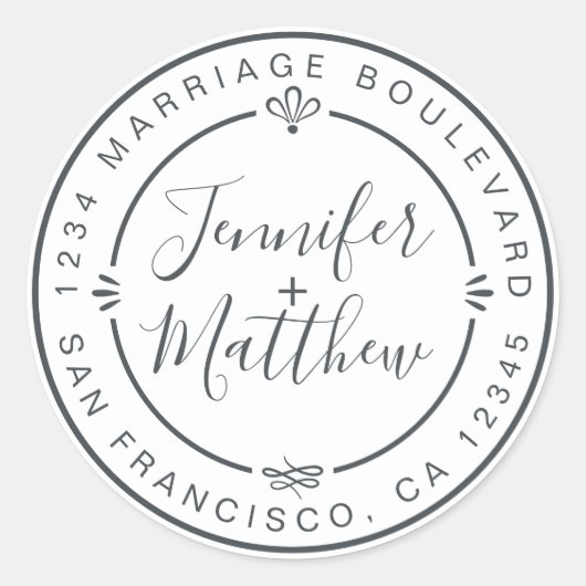 Rustic Chic Wedding Monogram Return Address White Ronde Sticker (Voorkant)