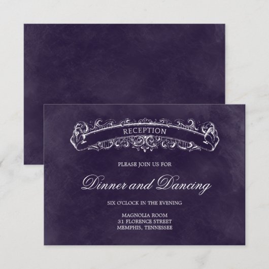 Rustic Chic Wedding Reception Card - Paars Informatiekaartje (Voorkant / Achterkant)