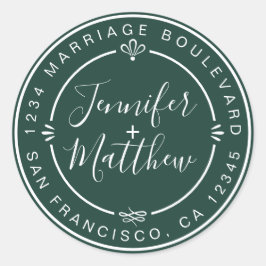 Rustic Chic Wedding Return Address Dark Green Ronde Sticker