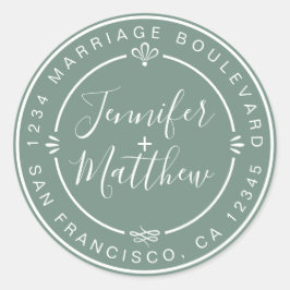 Rustic Chic Wedding Return Address Dusty Green Ronde Sticker