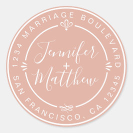 Rustic Chic Wedding Return Address Dusty Pink Ronde Sticker