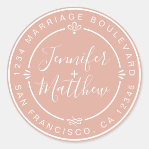 Rustic Chic Wedding Return Address Dusty Pink Ronde Sticker