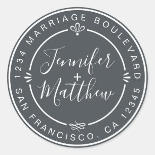 Rustic Chic Wedding Return Address Off-Black Ronde Sticker