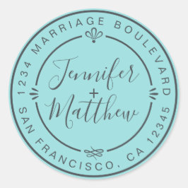 Rustic Chic Wedding Return Address Turquoise Ronde Sticker
