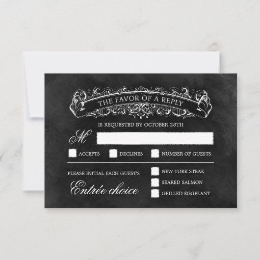 Rustic Chic Wedding RSVP-kaart - zwart RSVP Kaartje (Voorkant)