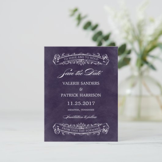 Rustic Chic Wedding Save the Date - Paars (Staand voorkant)