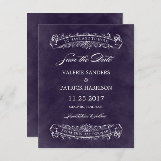 Rustic Chic Wedding Save the Date - Paars (Voorkant / Achterkant)
