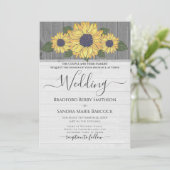 Rustic Chic Wedding Sunflower Yellow Grey Wood Kaart (Staand voorkant)