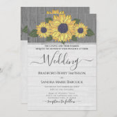 Rustic Chic Wedding Sunflower Yellow Grey Wood Kaart (Voorkant / Achterkant)